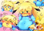  2018 annoyed blonde_hair blush bodily_fluids butt clothing eyes_closed female feral hair human_to_feral mammal metroid nageruamado navel nintendo open_mouth pikachu pok&eacute;mon pok&eacute;mon_(species) ponytail saliva samus_aran sequence simple_background smile solo species_transformation surprise tight_clothing transformation video_games white_background wide_hips yellow_body zero_suit 