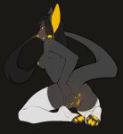  2019 4_toes 5_fingers anthro anus areola black_background black_hair breasts canid canine canis digital_media_(artwork) eyebrows eyelashes female fingers hair jackal mammal ni70 nipples pawpads pussy simple_background smile solo toes yellow_nose 