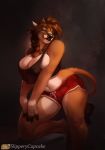  anthro big_breasts bovid bovine breasts clothed clothing female huge_breasts mammal narrowed_eyes slipperycupcake smile solo 