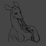  anthro breasts clothed clothing digital_media_(artwork) eyelashes female fingers food giraffid mammal monochrome nipples okapi open_mouth popsicle simple_background sketch solo tongue tongue_out yamashta 