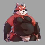  2019 ailurid anthro belly black_body black_fur bulge clothing fur humanoid_hands male mammal moobs navel nipples overweight overweight_male red_body red_fur red_panda simple_background solo underwear zangusuu 