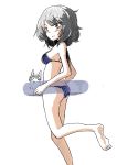  1girl andou_(girls_und_panzer) animal bangs bikini black_hair blush dark_skin girls_und_panzer highres jinguu_(4839ms) looking_at_viewer medium_hair messy_hair open_mouth simple_background swimsuit yuri 