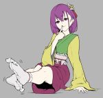  1girl flower hair_flower hair_ornament hieda_no_akyuu japanese_clothes kimono purple_eyes purple_hair soles toes touhou yaye 