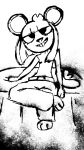  absurd_res anthro clothed clothing fully_clothed gender:female hair hi_res looking_at_viewer mammal minorchara monochrome rodent short_hair sitting sketch smile solo toony 