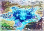  building castle day electricity fantasy highres mountain no_humans official_art outdoors scenery shiki_makoto ship water watercraft waterfall zenonzard 