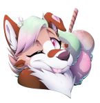  2019 anthro canid canine chest_tuft dessert detailed digital_media_(artwork) eye_contact female floppy_ears fluffy food hair happy head_on_shoulder hi_res ice_cream invalid_tag looking_at_another looking_at_viewer mammal mocha najti one_eye_closed shaded short_hair smile solo tongue tongue_out toony translucent tuft wink 