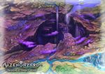  castle chasm company_name copyright_name fantasy highres no_humans official_art river scenery shiki_makoto tower town water waterfall watermark zenonzard 