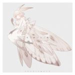  1girl antennae bug dj.adonis extra_ears eyebrows_visible_through_hair full_body highres hikimayu insect insect_girl insect_wings looking_at_viewer monster_girl moth moth_girl original personification poodle_moth short_hair solo thick_eyebrows wings 