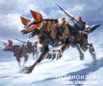  blue_sky cloud company_name copyright_name day mecha missile no_humans official_art outdoors running sky snowing tori_yuhu watermark zenonzard 