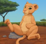  2019 cub detailed_background digital_media_(artwork) disney felid feline female feral fur lion looking_at_viewer mammal nala nipples nude outside pantherine presenting pussy smile solo the_lion_king young zekromlover 
