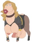  2019 absurd_res alternate_species balls black_canary blonde_hair blue_eyes breasts butt choker clothing crossgender dabunnox dc_comics equid equine gynomorph hair hi_res human intersex jewelry mammal necklace nipples penis queen&#039;s_stallion simple_background solo surprise torn_clothing white_background 
