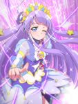  1girl ;) ahoge blue_eyes choker closed_mouth commentary_request cure_selene kaguya_madoka long_hair looking_at_viewer magical_girl one_eye_closed precure purple_hair smile solo star star_twinkle_precure tiara tj-type1 