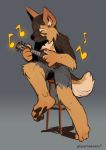  anthro canid canine canis clothed clothing digital_media_(artwork) domestic_dog eyes_closed fur german_shepherd gradient_background herding_dog lute mammal musical_instrument musical_note pastoral_dog pawpads paws playing_music plucked_string_instrument simple_background sitting solo stealthnachos string_instrument ukulele 