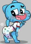  &lt;3 &lt;3_eyes 2019 anthro bent_over blush butt cartoon_network clothing cub cute_fangs diaper domestic_cat felid feline felis furgonomics gesture gumball_watterson looking_back male mammal open_mouth shirt solo tenerius the_amazing_world_of_gumball topwear v_sign young 