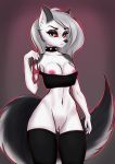  2019 anthro breasts canid canid_demon canine canis clothing collar demon female hair hellhound helluva_boss hierophant_green_(artist) legwear loona_(vivzmind) mammal nipples panties pussy simple_background solo stockings underwear wolf 