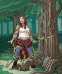  2019 absurd_res breasts detailed_background female flora_fauna forest hi_res human lunate mammal not_furry outside plant restrained solo standing story story_in_description tentacles tree 