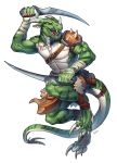  anthro armor bandage clothed clothing digital_media_(artwork) dragon holding_object kahito-slydeft male open_mouth solo teeth tongue weapon 