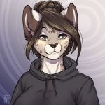  2019 clothing digital_media_(artwork) felid firetally fur hair headshot_portrait hoodie leopard mammal pantherine portrait spots spotted_body spotted_fur topwear 