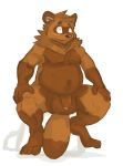  2014 anthro balls belly big_balls brown_body brown_fur canid canine eyes_closed fur humanoid_hands humanoid_penis male mammal moobs navel nipples penis raccoon_dog slightly_chubby solo spider-bro tanuki 