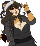  2019 5_fingers anthro blush breasts christmas clothed clothing cougar digital_media_(artwork) felid feline female fingers fur goth hair hat headgear headwear holidays humanoid_hands kami long_hair looking_at_viewer mammal open_mouth overweight queenkami santa_hat simple_background smile solo tongue 