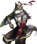  aaassstaro anthro athletic athletic_male canid canine canis clothed clothing fur grey_body grey_fur hair hat headgear headwear holding_bow holding_object holding_weapon male mammal multicolored_body multicolored_fur simple_background solo tattoo temujin tokyo_afterschool_summoners two_tone_body two_tone_fur two_tone_tail video_games weapon white_background white_body white_fur wolf 