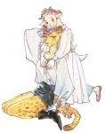  5_fingers anthro beastars bottomwear bovid caprine clothed clothing domestic_sheep dress duo felid female fengta719 fingers flower footwear hand_on_shoulder happy leopard mammal pantherine peach_(beastars) plant sheep shiira_(beastars) shoes simple_background skirt smile 