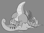  3_toes ambiguous_fluids anthro anthro_on_anthro anus backsack balls big_balls big_butt bodily_fluids butt claws dragonite drooling duo eyes_closed female genital_fluids goodra goolee grey_background greyscale half-closed_eyes looking_back lying male male/female missionary_position monochrome narrowed_eyes nintendo nude on_back on_top open_mouth open_smile penetration penis perineum pok&eacute;mon pok&eacute;mon_(species) pussy pussy_juice raised_tail saliva scales sex simple_background smile spread_legs spreading toe_claws toes tongue tongue_out vaginal vaginal_penetration video_games wings 