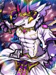  abs bael_(tas) canid canine canis clothing crown demon horn jackal jewelry male mammal pecs sirius_hoshi_s smug toga tokyo_afterschool_summoners video_games 