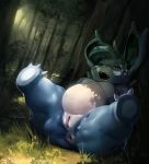  2019 3_toes anus blue_body blue_skin butt chair claws countershade_torso countershading detailed_background fangs female forest furniture grass half-closed_eyes leaf leaning leaning_back narrowed_eyes nidorina nintendo open_mouth overweight pok&eacute;mon pok&eacute;mon_(species) presenting presenting_pussy pussy reclining shaded shadow sitting slipperycupcake solo spread_legs spreading teeth thick_thighs toe_claws toes tongue tree video_games white_body white_claws white_skin wood 