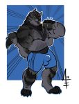  2019 aereous alex_nightmurr alternate_version_at_source anthro biceps black_body black_fur body_hair bulge canid canine canis cellphone chest_hair clothing flexing fur hairy hairy_arms looking_at_viewer male mammal mature_male muscular muscular_male phone purple_eyes selfie shirt simple_background smile smirk solo story story_in_description tank_top tongue tongue_out topwear wolf 
