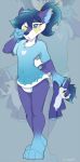  &lt;3 2019 4_fingers anthro blue_eyes blue_hair clothing diaper female fingers fur hair kela kela_(chuckybb) mistydash one_eye_closed plushie shirt solo species_request standing tired topwear 