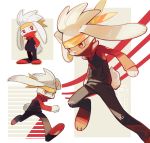  2019 accessory ambiguous_gender anthro big_ears bottomwear clothed clothing floppy_ears fur headband hi_res knollplaid lagomorph leporid long_ears looking_away mammal nintendo pants pok&eacute;mon pok&eacute;mon_(species) pose rabbit raboot red_eyes running simple_background standing sweater topwear video_games white_background white_body white_fur 