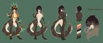 2019 absurd_res anthro aztec big_breasts breasts brown_body brown_scales claws clothing digital_media_(artwork) digitigrade feathers female gold_accessory hair heterochromia hi_res long_tongue markings model_sheet neerishia nude open_mouth reptile scales scalie scar simple_background smile snake solo tongue tribal zetsuboucchi 