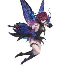  1girl bare_shoulders blue_eyes boots breasts center_opening circlet cleavage covered_navel facial_mark fairy_wings fire_emblem fire_emblem_heroes flower full_body hair_over_one_eye highres leaf long_hair official_art pink_hair rose solo thorns transparent_background triandra_(fire_emblem) wings yoshiku_(oden-usagi) 