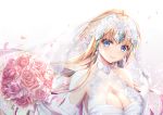  blonde_hair blue_eyes elbow_gloves fate/grand_order fate_(series) flowers geko_ohoshisama gloves jeanne_d&#039;arc_(fate) long_hair rose waifu2x wedding_attire 