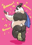  2019 absurd_res anthro belly black_body black_fur burrnie butt eyes_closed fur giant_panda hi_res humanoid_hands mammal overweight simple_background solo text ursid white_body white_fur 