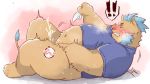  2019 anthro belly blush bodily_fluids clothing cum ejaculation genital_fluids gouryou japanese_text lying male mammal masturbation navel okmt_redbull overweight overweight_male shirt solo suid suina sus_(pig) text tokyo_afterschool_summoners topwear video_games wild_boar 