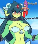  2019 2d_animation animated big_breasts blinking blush bouncing_breasts breasts chain clothed clothing duo ear_fins female fin genie giga_mermaid green_hair hair hi_res humanoid jumping long_hair marine merfolk ponytail purple_hair red_eyes restrained scruffmuhgruff shackles shantae shantae:_half-genie_hero shantae_(series) video_games wayforward 