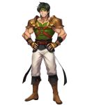  1boy bandages belt black_hair boots dai-xt fingerless_gloves fire_emblem fire_emblem:_thracia_776 fire_emblem_heroes full_body gloves headband highres long_hair male_focus muscle official_art orsin_(fire_emblem) solo teeth 