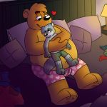  &lt;3 2015 anthro bed blush bulge clothing detailed_background duo furniture hug hugging_from_behind humanoid_hands male male/male mammal overweight overweight_male pillow procyonid raccoon rodney-raccoon sitting underwear ursid 