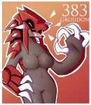  anthro big_hands breasts claws digital_media_(artwork) featureless_breasts featureless_crotch female groudon hand_on_hip inget legendary_pok&eacute;mon nintendo nude open_mouth pok&eacute;mon pok&eacute;mon_(species) scalie simple_background smile solo spikes video_games 
