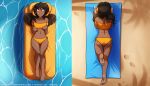  2019 7:4 amber_eyes animal_humanoid bare_shoulders beach bikini black_hair blush book butt clothed clothing conditional_dnp dakimakura_design dark_skin dragon dragon_humanoid female flat_chested floating hair hi_res horn humanoid looking_at_viewer lounging lying madam_reni_(twokinds) midriff navel on_back on_front one_leg_up outside raised_leg reading sand seaside shadow skimpy smile solo swimwear tom_fischbach twokinds water webcomic 