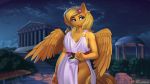  2019 anthro breasts clothing crossover discordthege equid equine fan_character female greek hi_res mammal my_little_pony night pterippus solo star toga wings 