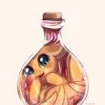  2019 bottle equid equine eyelashes feathered_wings feathers female feral fluttershy_(mlp) friendship_is_magic hi_res looking_at_viewer mammal miokomata my_little_pony pterippus smile solo wings 