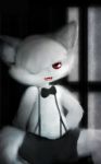  anthro canid canine cute_fangs fangs fur hasukii looking_at_viewer male mammal one_eye_closed open_mouth red_eyes rei_ivashkin solo white_body white_fur window 