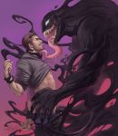  &lt;3 alien bodily_fluids claws clothed clothing digital_media_(artwork) drooling duo eddie_brock human humanoid long_tongue lurelin male male/male mammal marvel muscular muscular_male not_furry open_mouth partially_clothed saliva sharp_teeth simple_background size_difference spider-man_(series) symbiote teeth tongue tongue_out venom_(marvel) white_eyes 