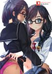  megane no_bra open_shirt ore_wo_suki_nano_wa_omae_dake_ka_yo pantsu pantyhose sanshokuin_sumireko seifuku skirt_lift string_panties sydus tattoo yuri 