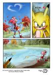  &lt;3 blush clothing comic dress english_text eulipotyphlan female fur gabmonteiro9389 green_eyes hedgehog leaf male mammal nintendo pink_body pink_fur pok&eacute;mon rosechu_(character) rosechu_(species) sonic_the_hedgehog_(series) sonichu_(character) sonichu_(series) sonichu_(species) text video_games yellow_body yellow_fur 