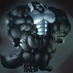  bead_necklace big_muscles canid canine canis clothing coat fierglief glowing glowing_eyes huge_muscles hyper hyper_muscles jewelry male mammal muscular necklace topwear vein wolf wolfvalor 