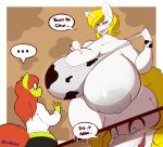  absurd_res anthro big_breasts breasts dialogue equid female gin-blade hi_res horn huge_breasts hyper hyper_breasts larger_female mammal my_little_pony one_breast_out size_difference unicorn white_heart_(oc) 